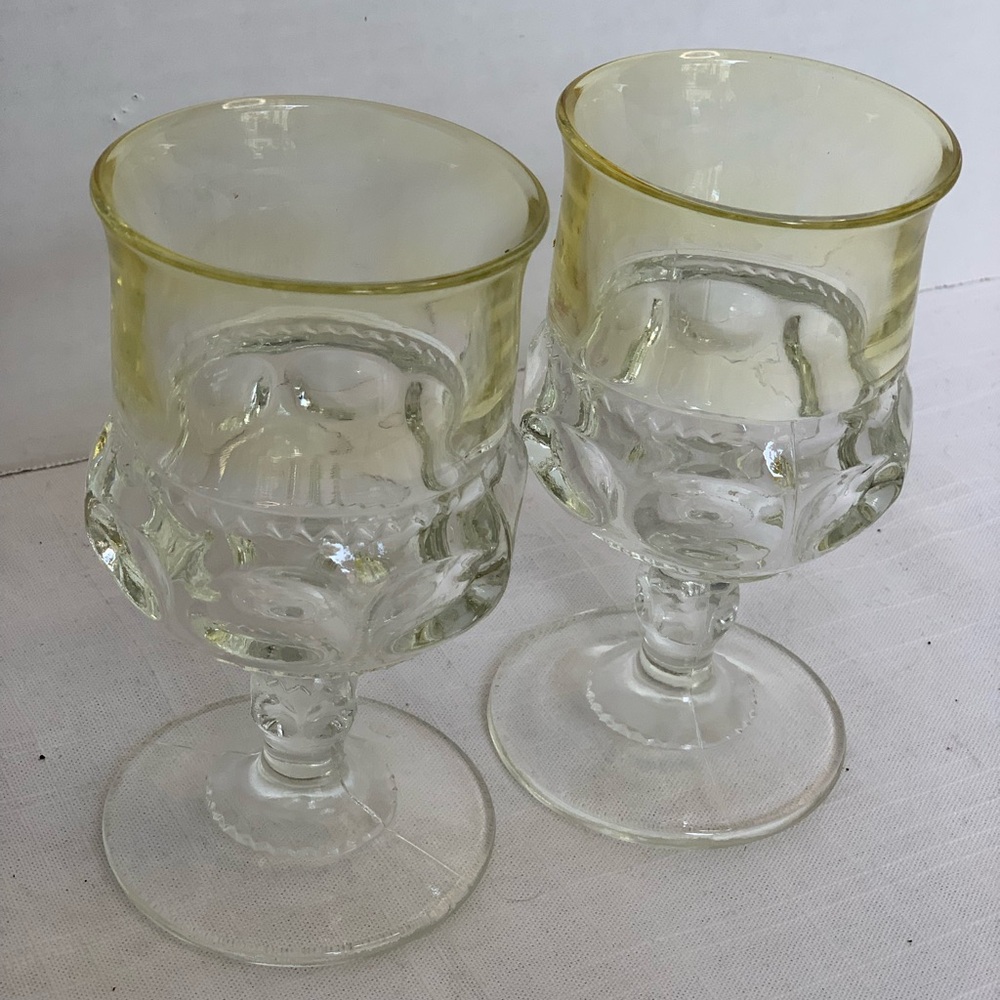 TIFFIN KINGS CROWN  | Set of 2 | Thumbprint Goblets. Vintage. Yellow Tint.